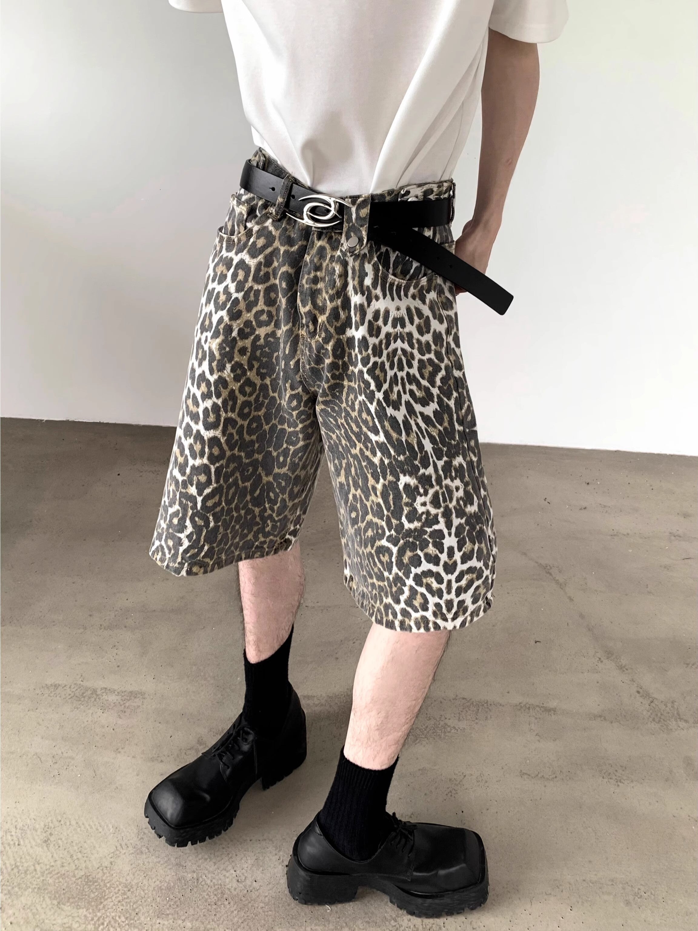 Leopard Print Short Denim Jeans