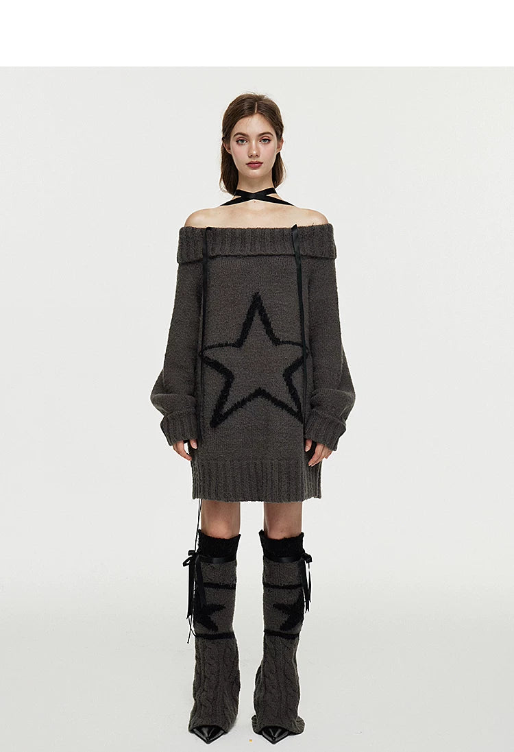 Multi-Way Off-Shoulder Wool Knit Sweater & Leg Cover