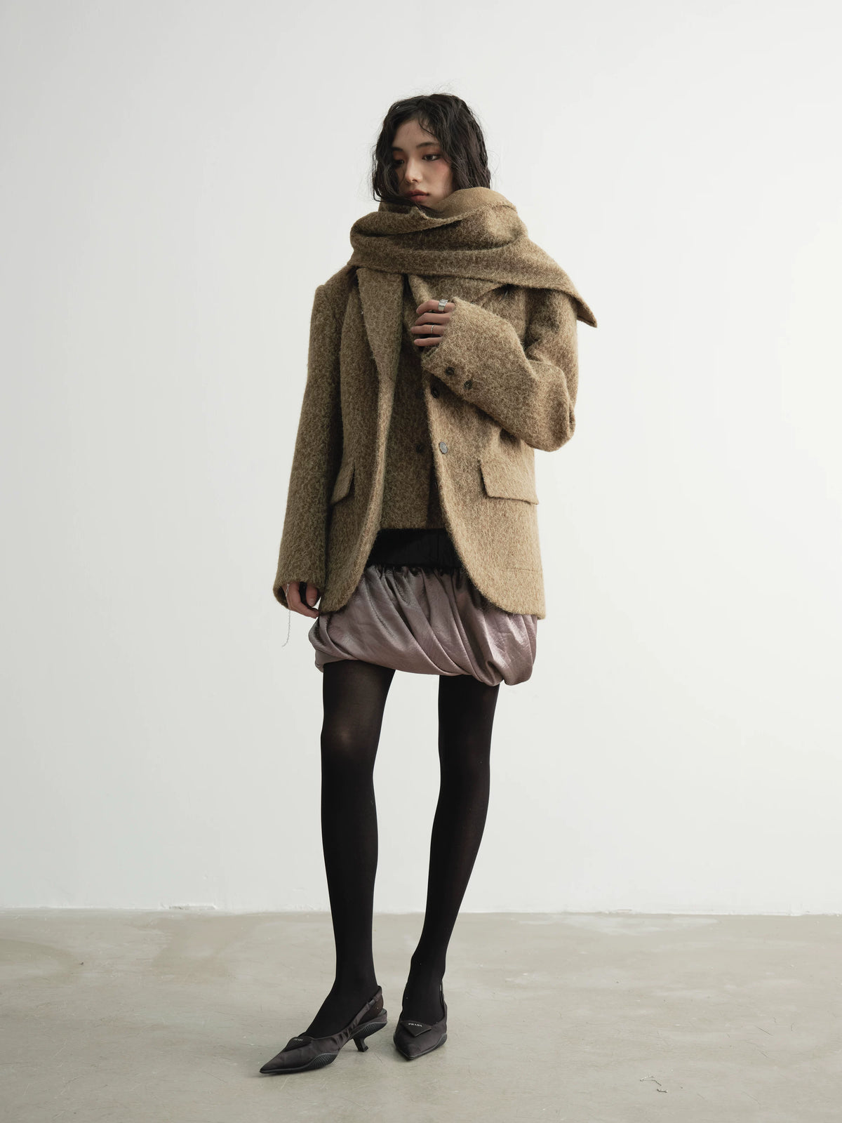 Detachable Scarf Tailored Jacket