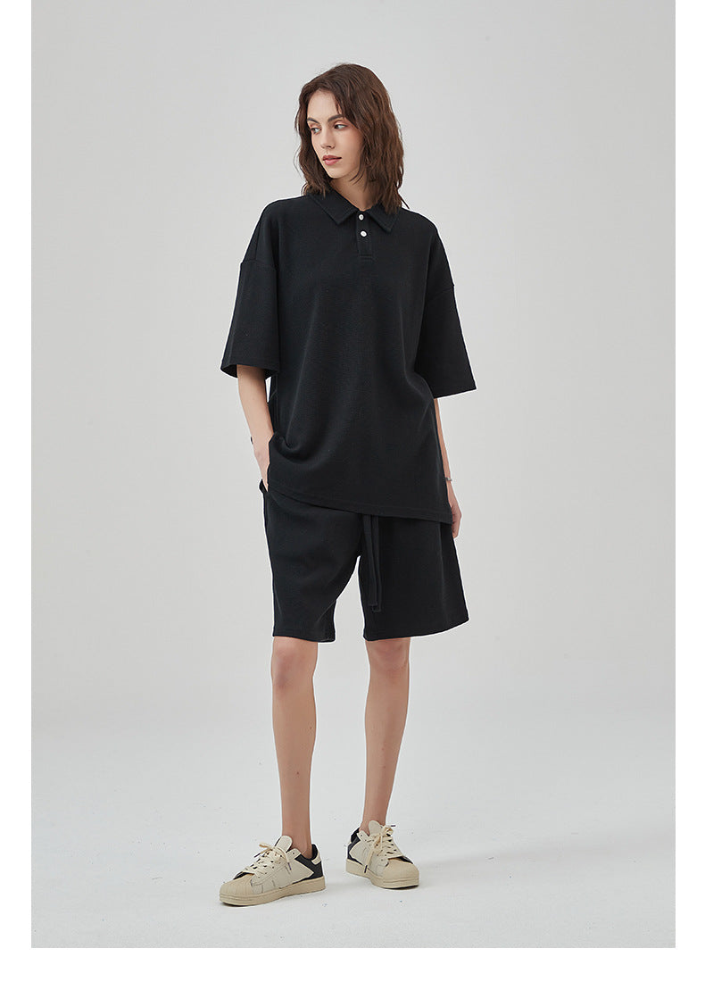 Oversize Waffle Polo Shirt & Waffle Shorts Setup
