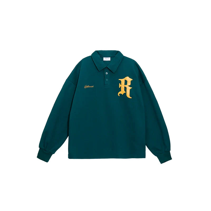 Patch Embroidery Design Long Sleeve Polo Shirt