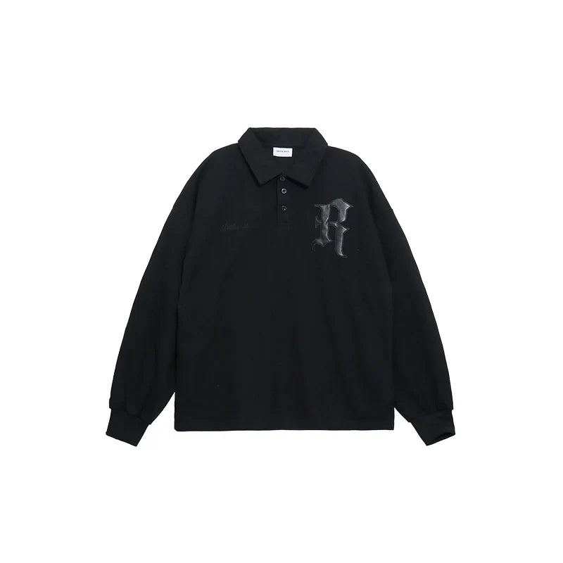 Patch Embroidery Design Long Sleeve Polo Shirt