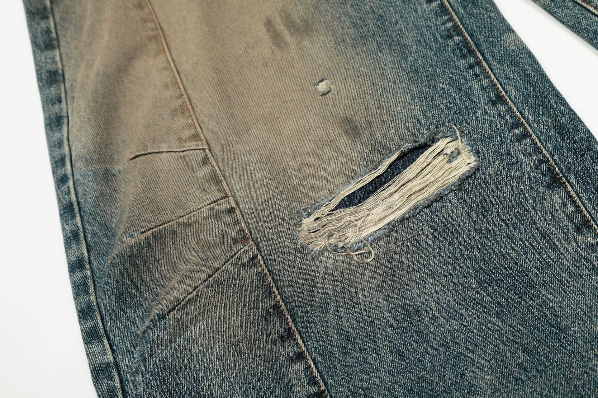 Washed Deconstruction Barrel Denim Jeans