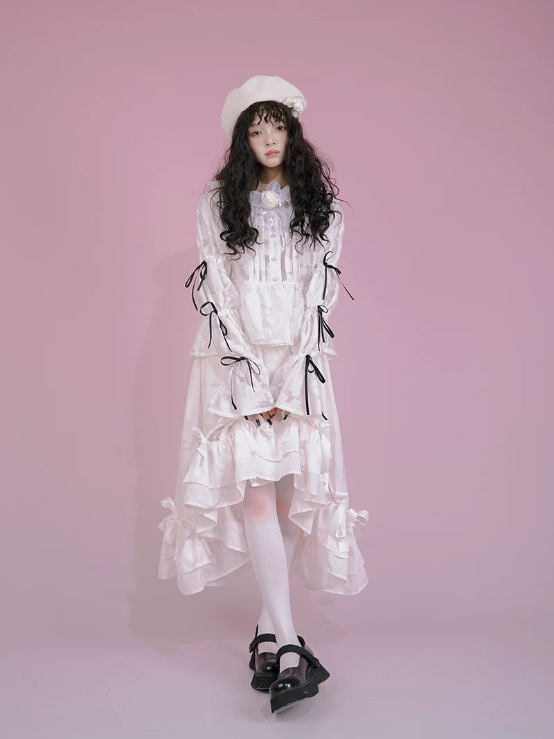 Irregular Bow Elastic Waist Long Skirt
