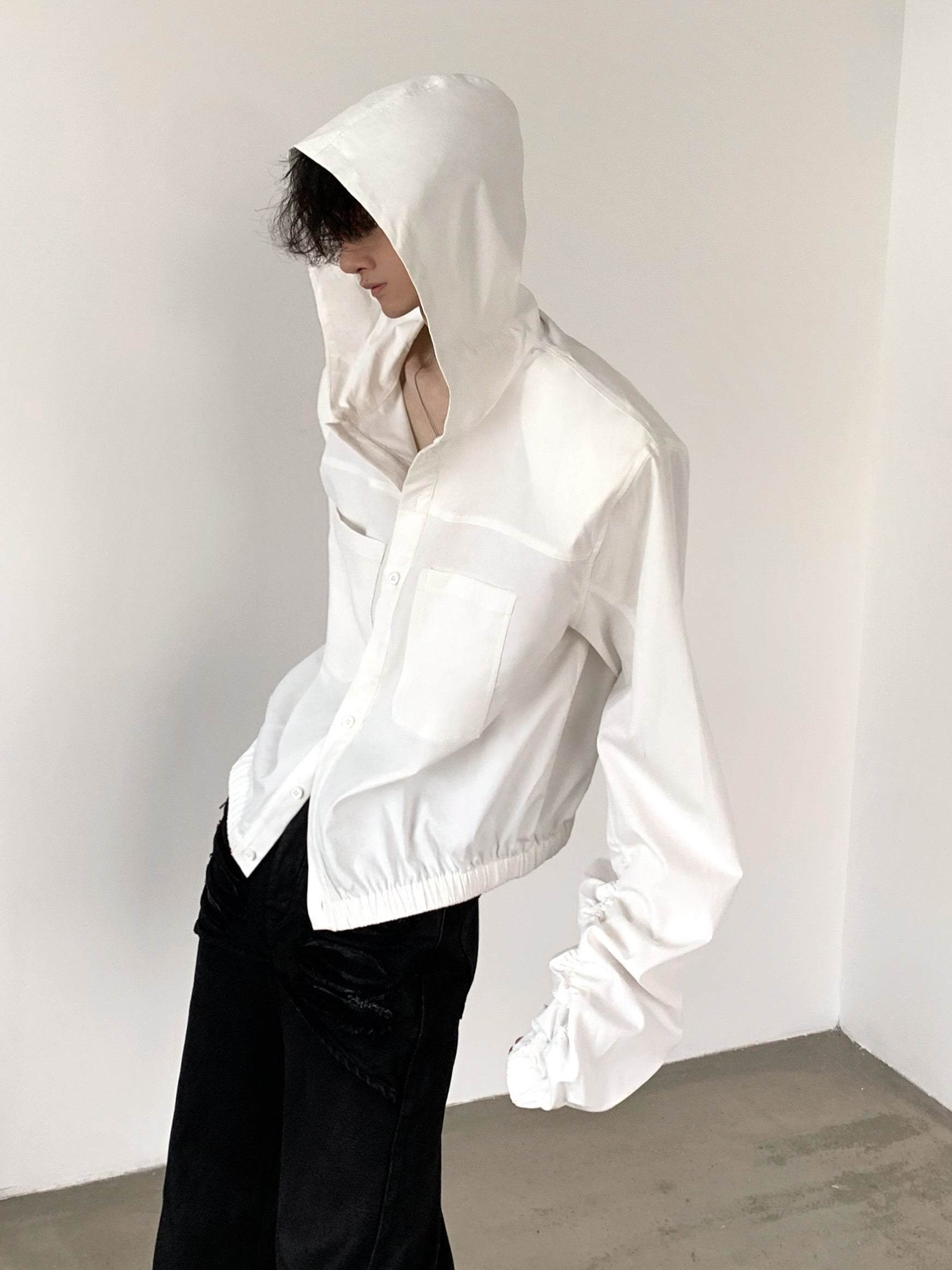 Short Hooded Long Sleeve Shirt