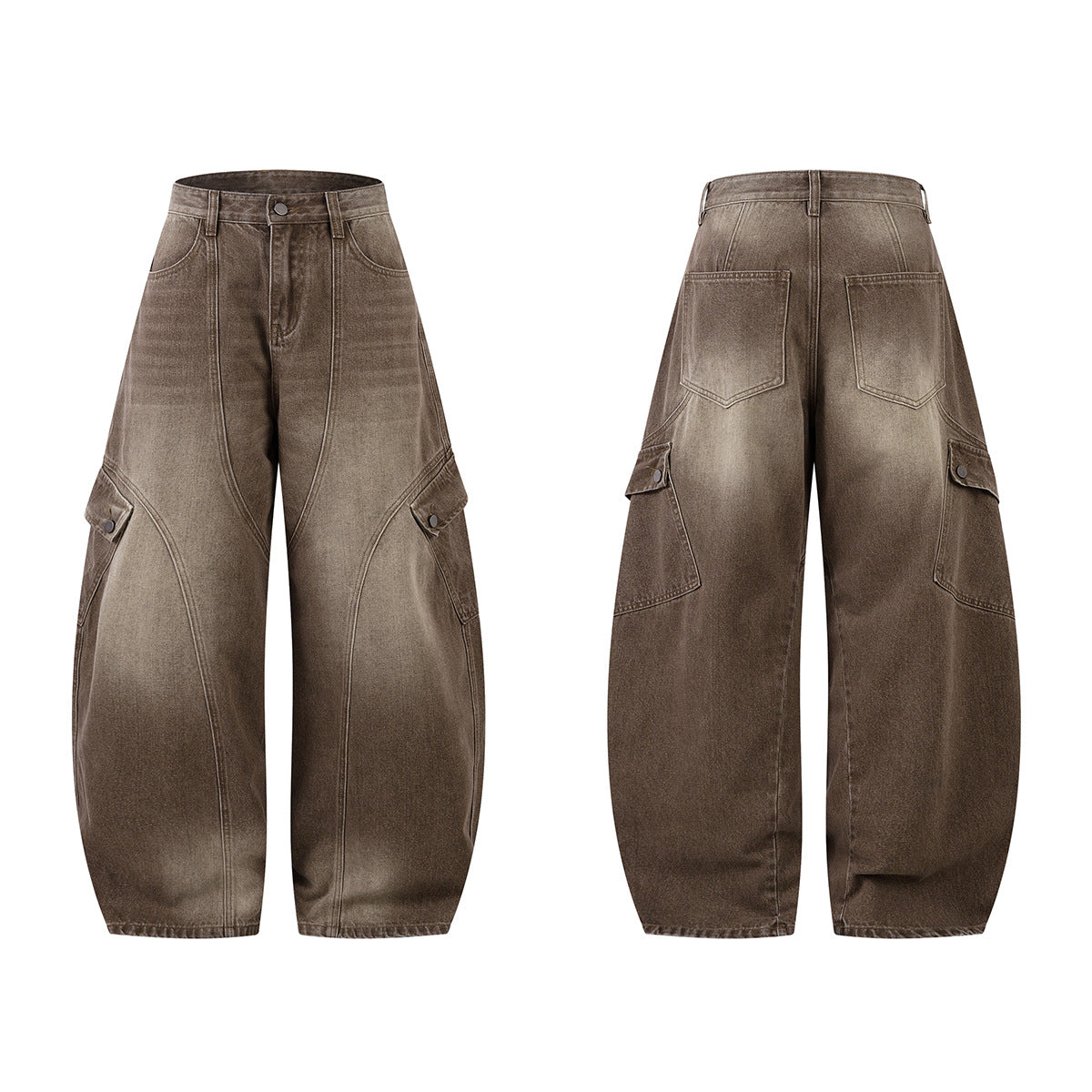 Washed Cargo Wide Leg Denim Jeans