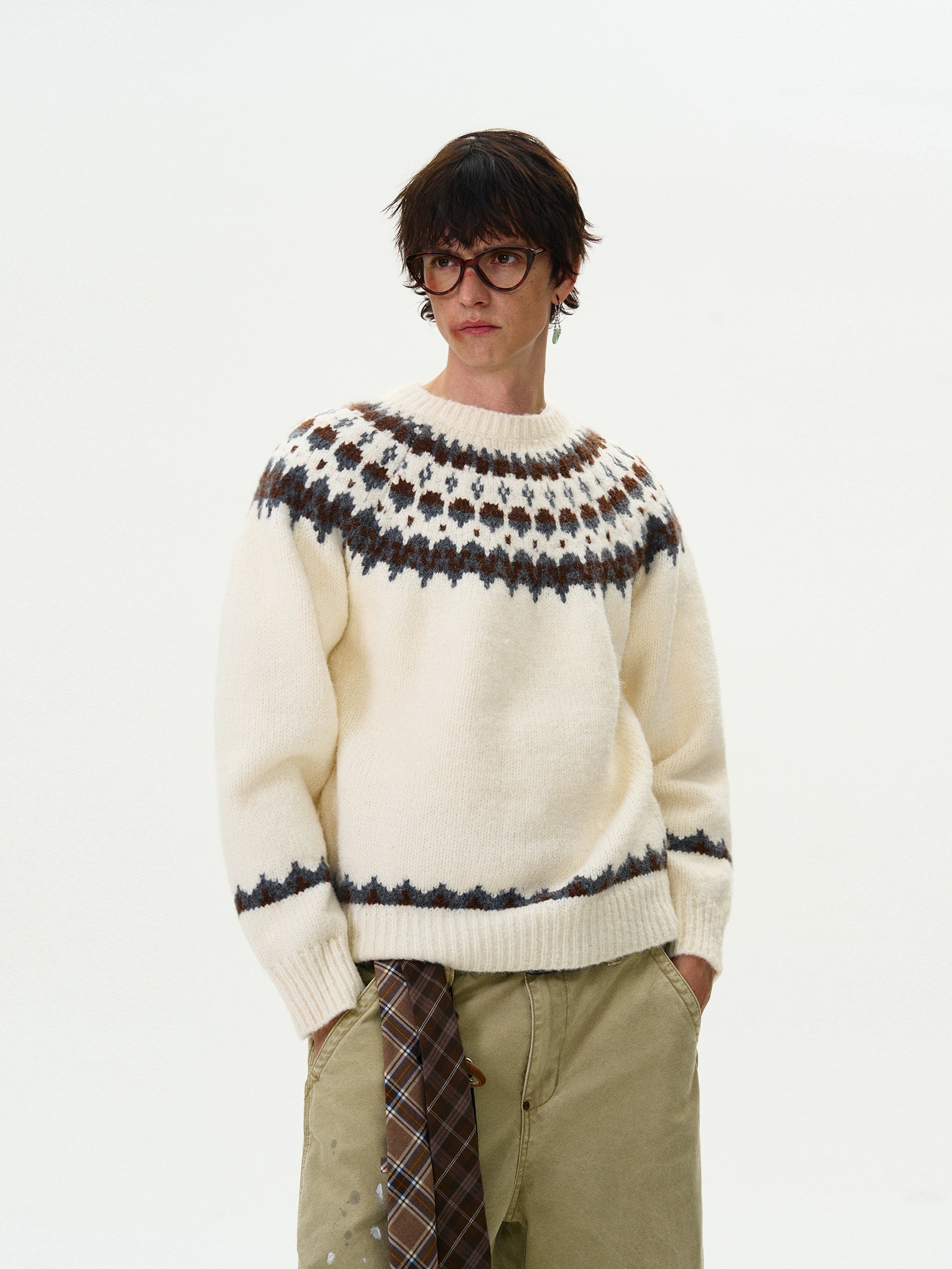 Suéter vintage de cuello redondo en jacquard