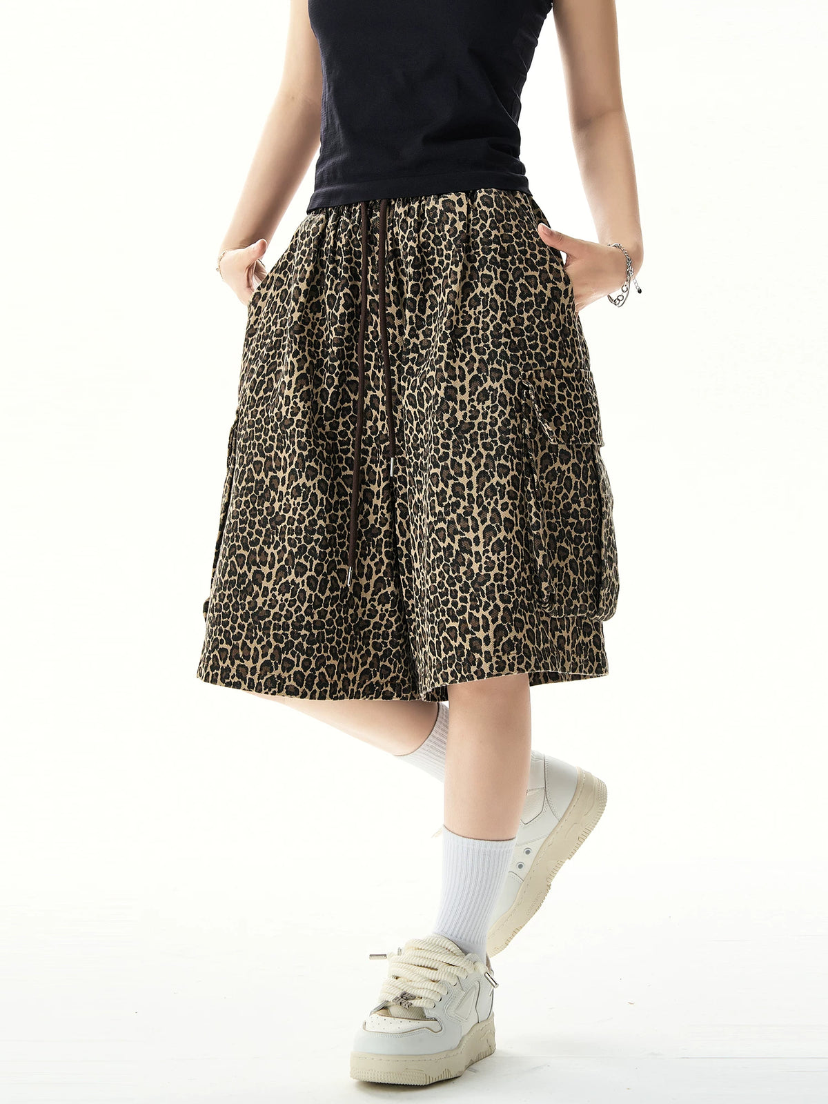 Leopard Print Wide Leg Shorts