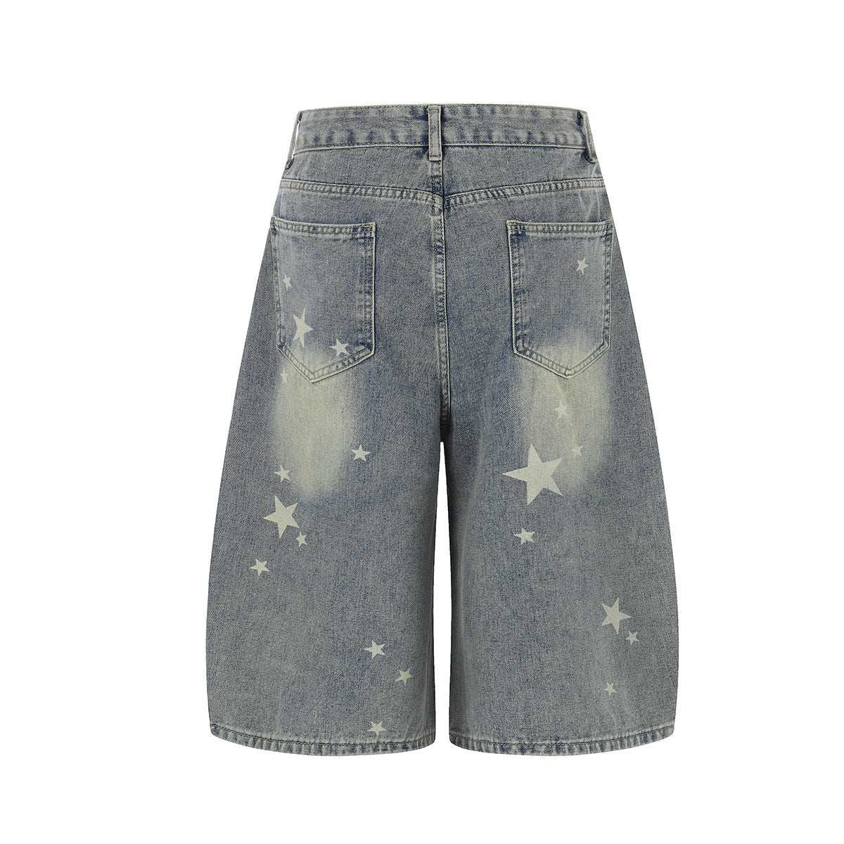 Curved Star Wide Leg Denim Short Pants