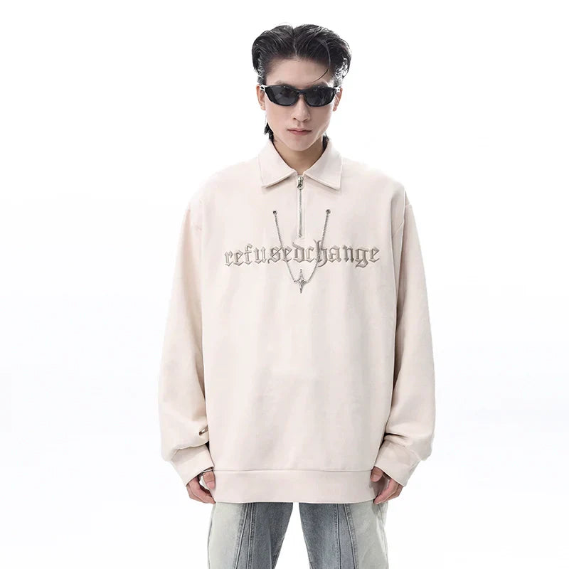 Suede Embroidery Polo Sweatshirt