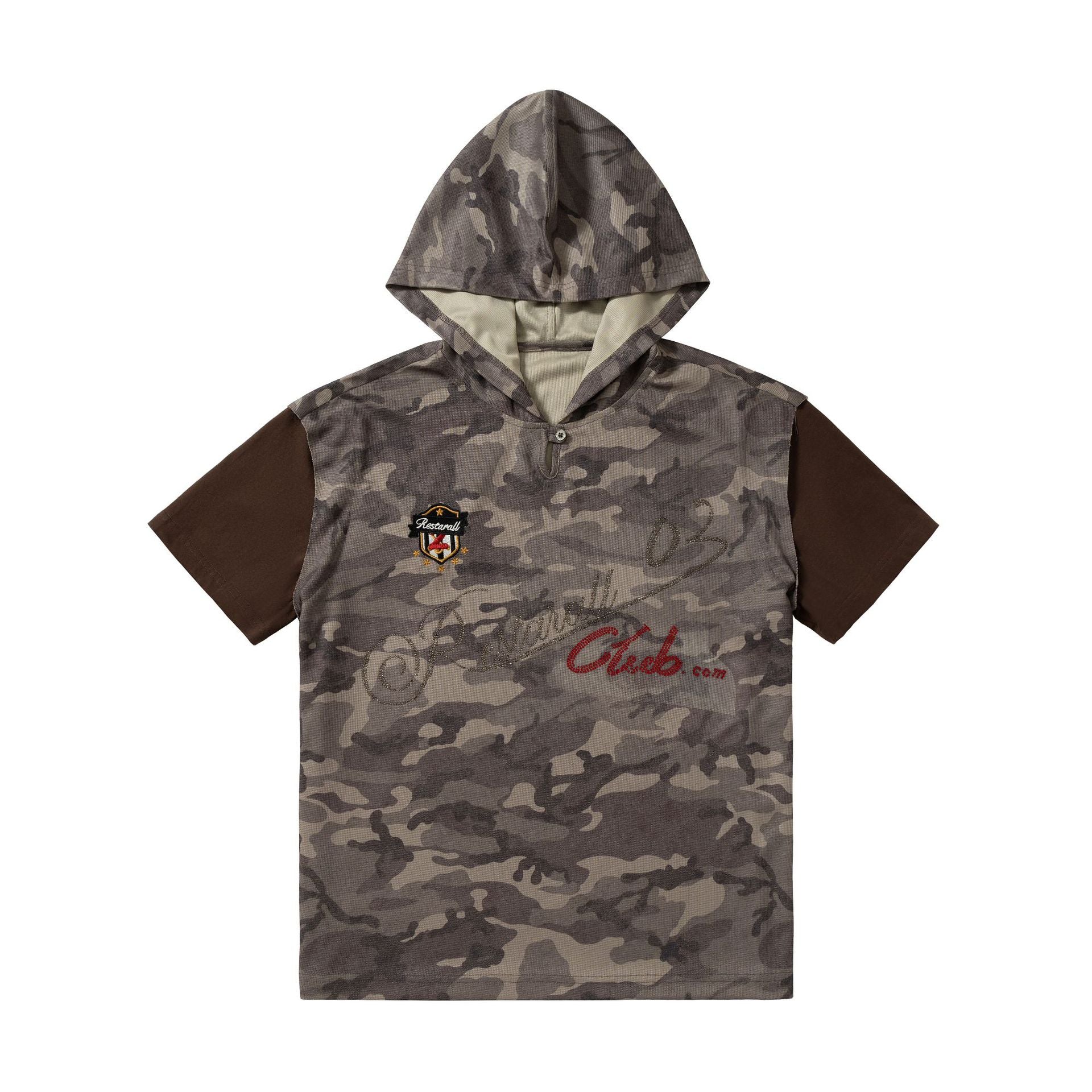 Camouflage Contrast Sleeve Embroidery Hoodie