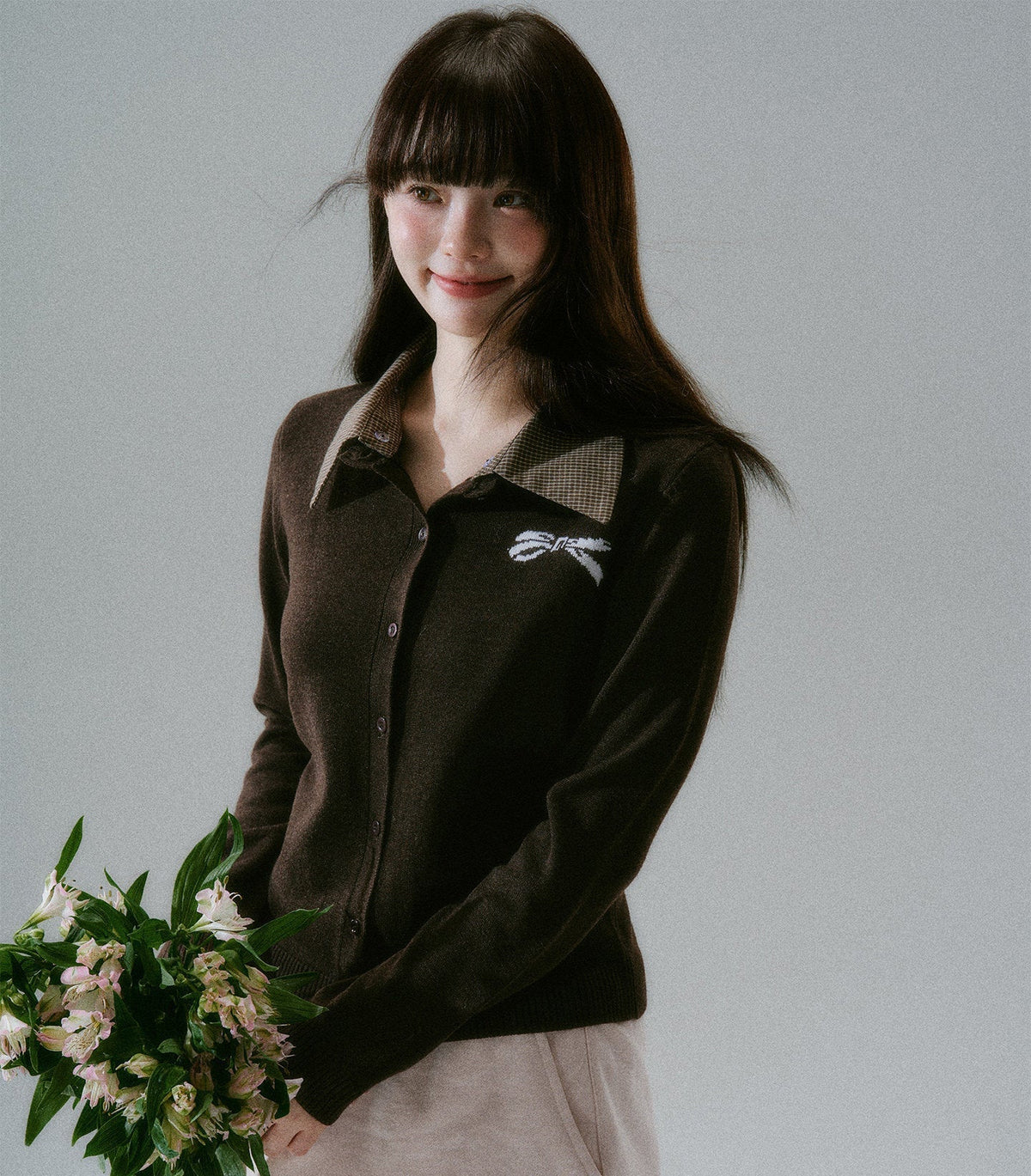 Shirt Collar Wool College Knit Cardigan