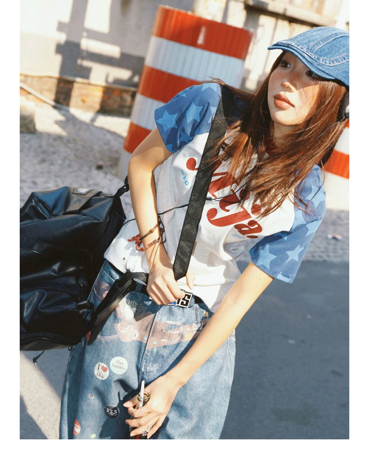 Raglan Sleeve Letter Print Fitted Short Sleeve T-Shirt