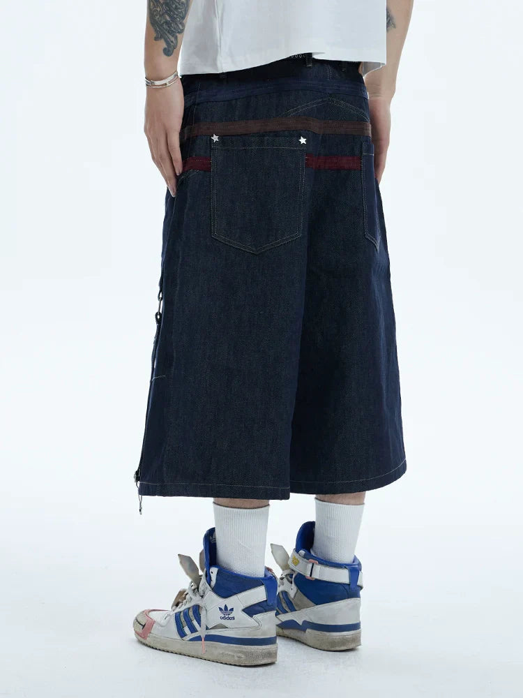 Star Rivet Suede Patchwork Raw Short