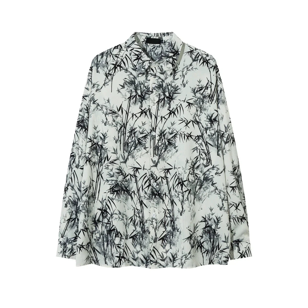 Bamboo Print Oversize Long Sleeve Shirt