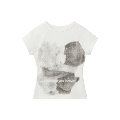 Schulter Bär Druck T-Shirt - S / weiß