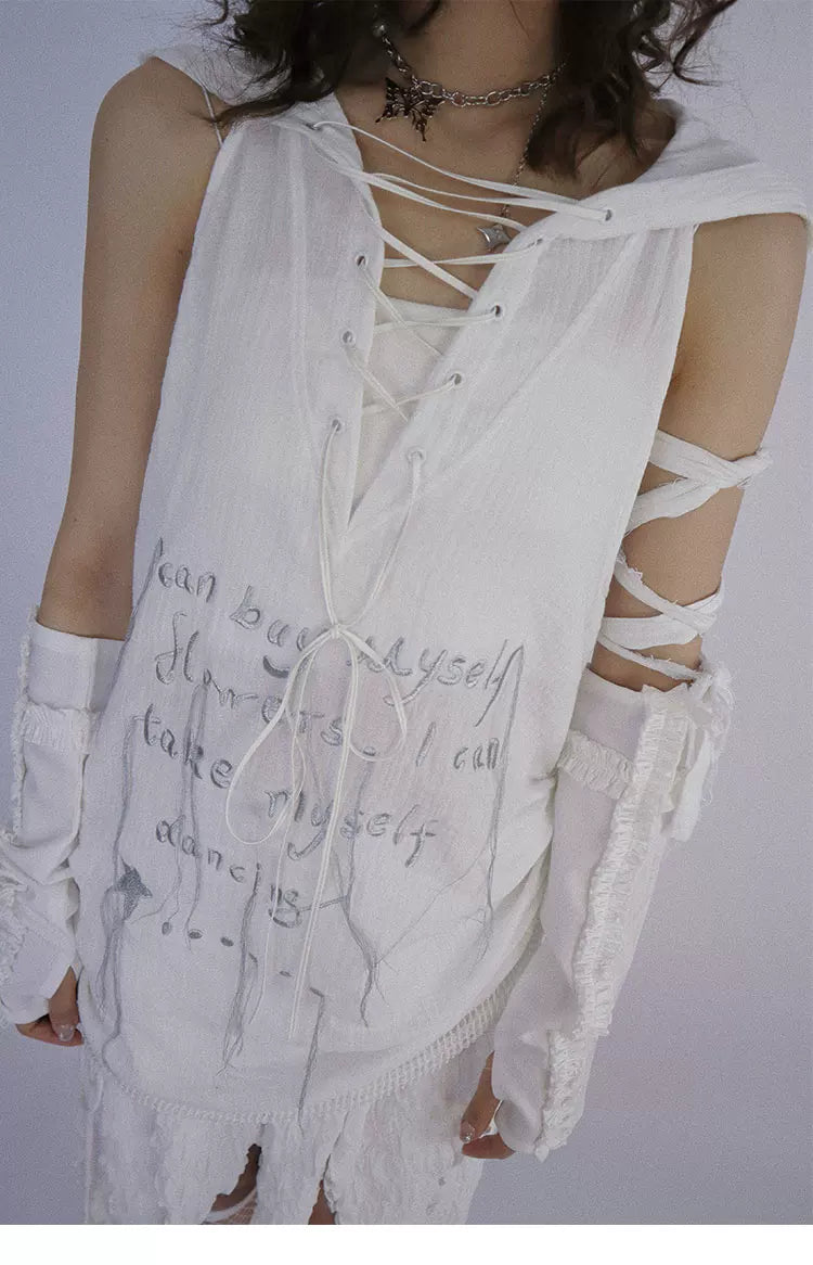 Letter Design Oversize Hooded Pullover Top