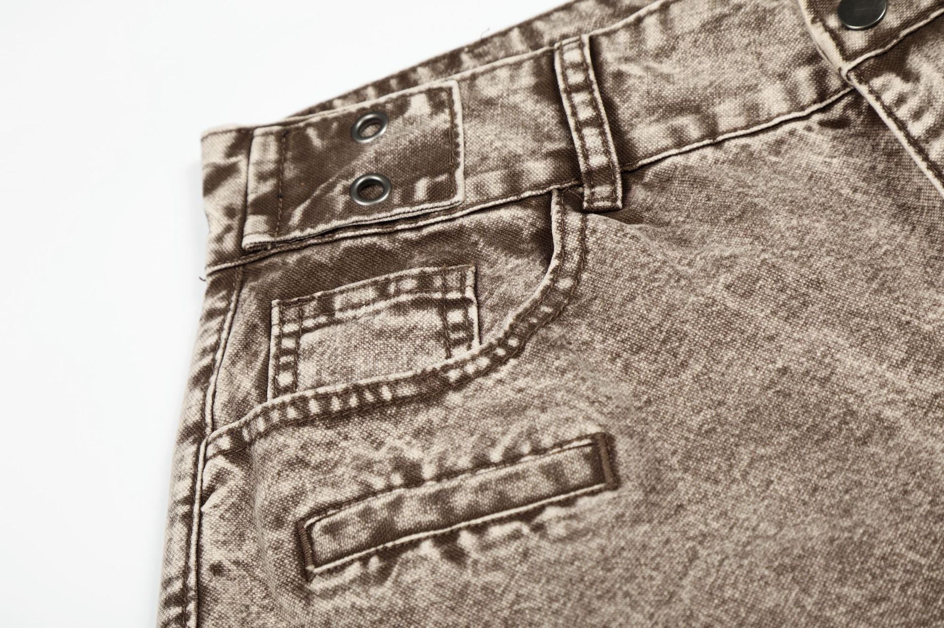 Washed Damage Wide Leg Curved Denim Jeans