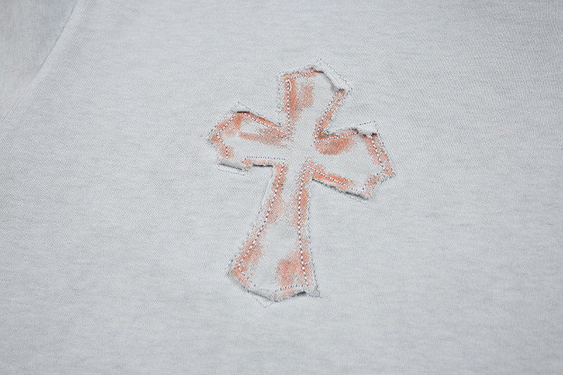 Washed Cross Applique Short Sleeve T-Shirt