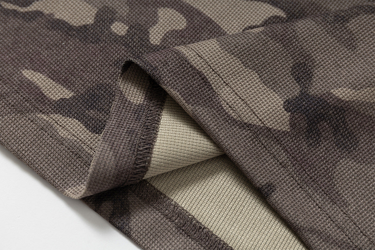 Camouflage Contrast Sleeve Embroidery Hoodie