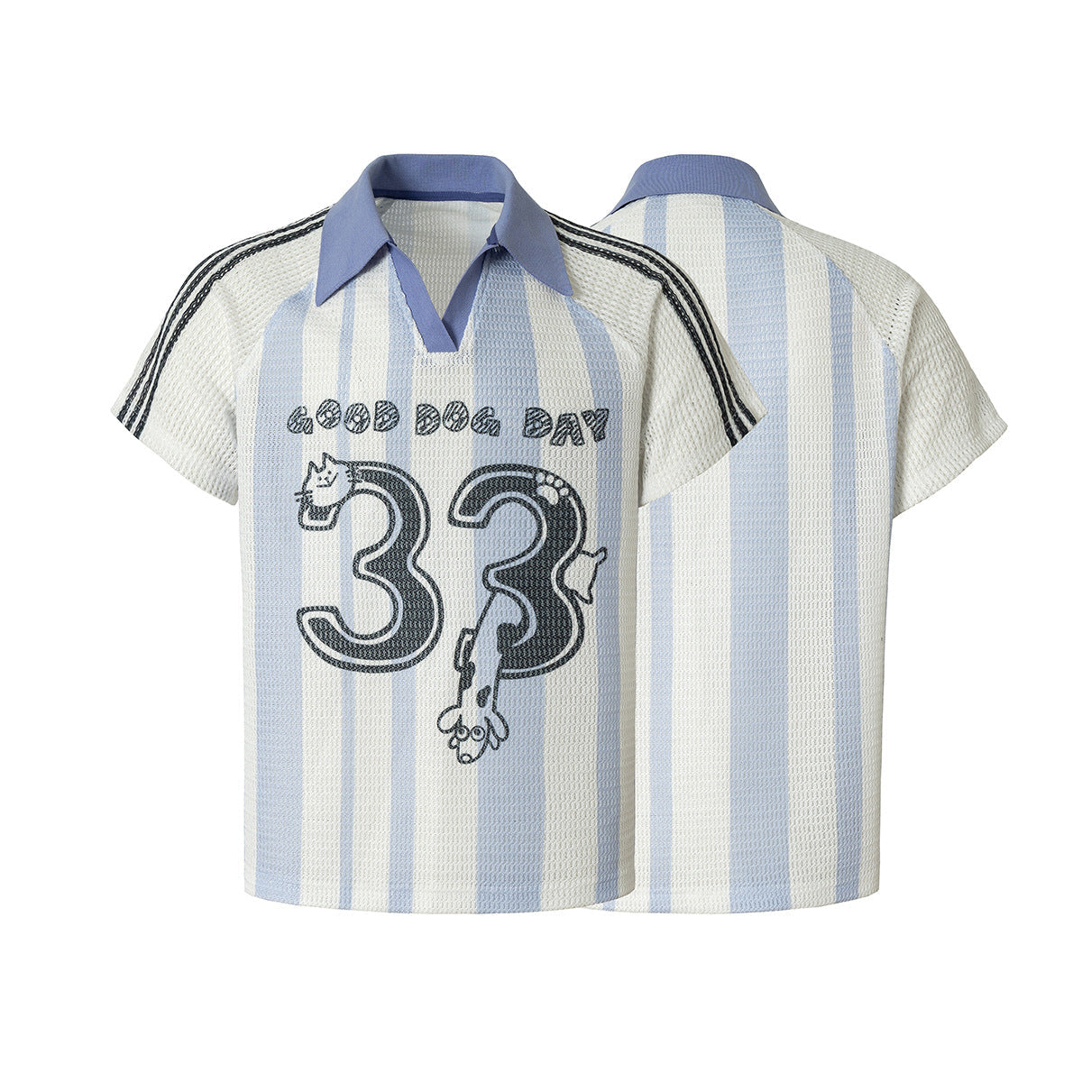 Stripe Number Print Short Sleeve Shirt