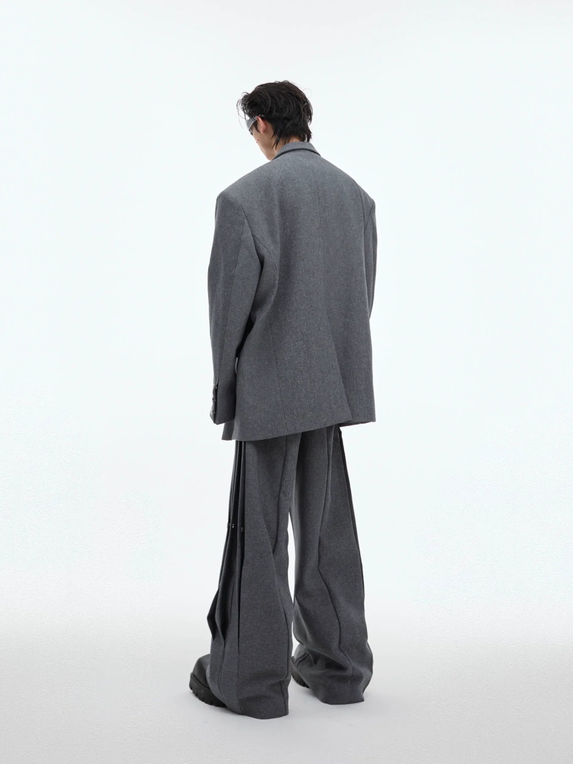 Double-layer Design Oversize Tailored Jacket & Wide Leg Pleats Trousers Setup