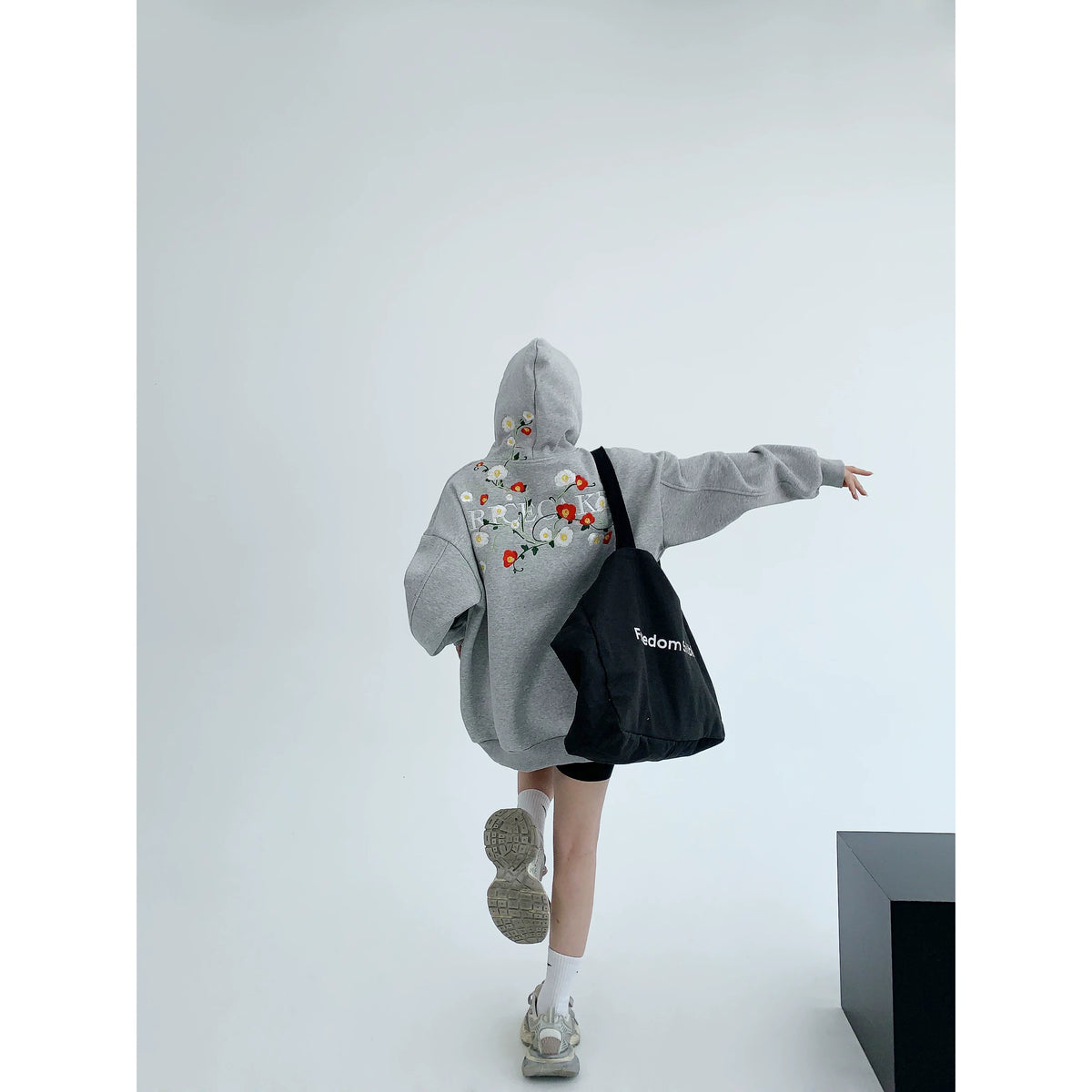 Flower Embroidery Oversized Hoodie