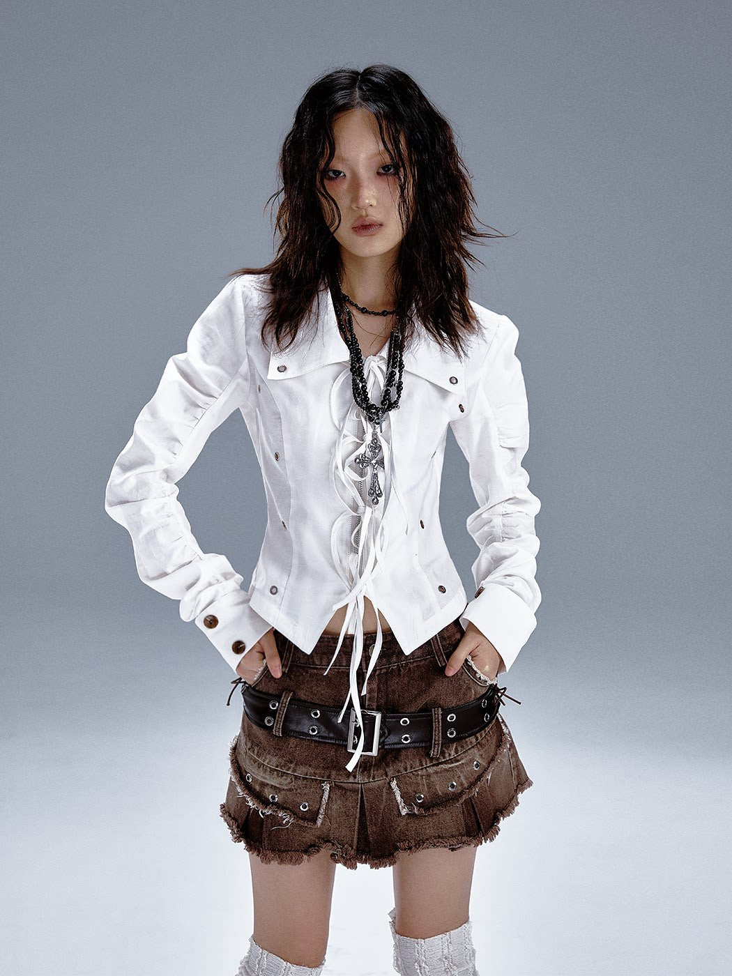 Cutout Tie-Waist Long Sleeve Shirt