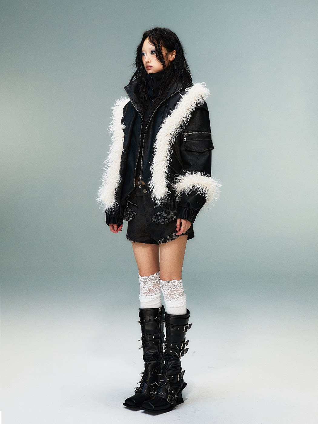 Fake Layered Washed Thickened PU Leather Padded Short Jacket
