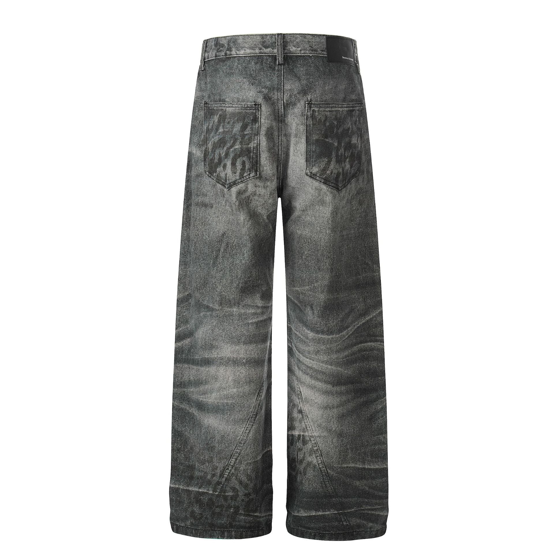 Washed Whisker Straight Denim Jeans
