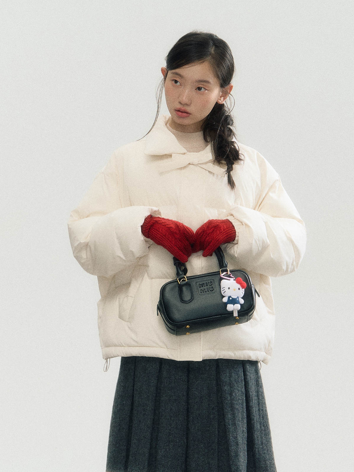 White Bowknot Puffer Jacket