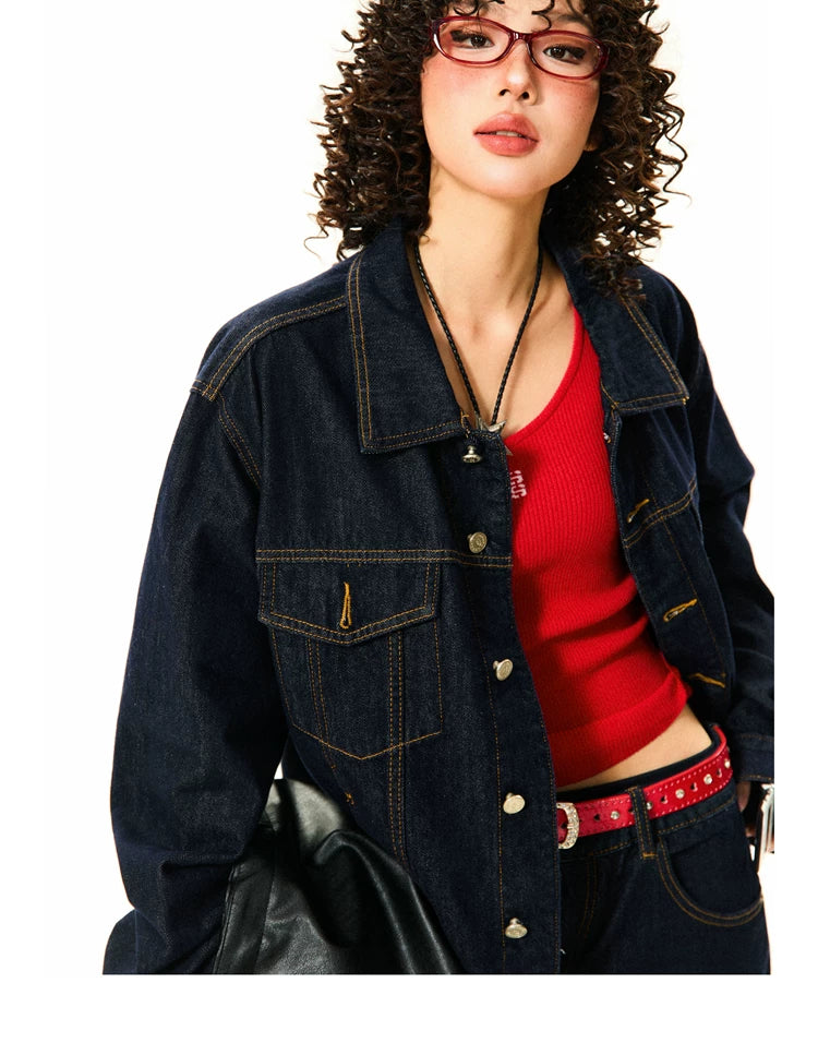 Button Oversize Denim Jacket & Wide Leg Denim Jeans Setup
