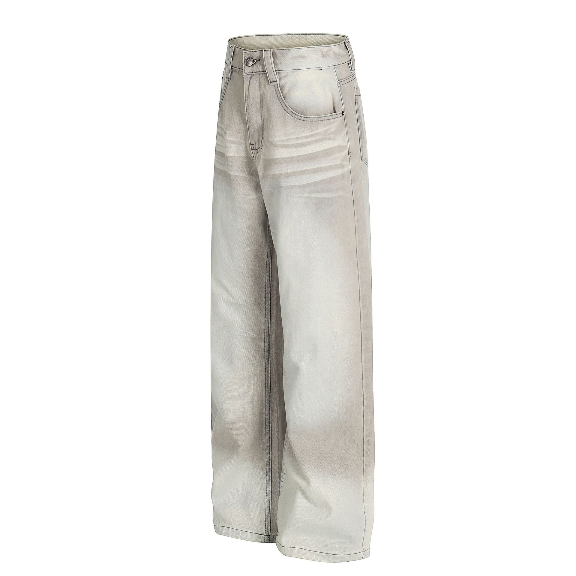 Washed Whiskers Wide Leg Denim Jeans