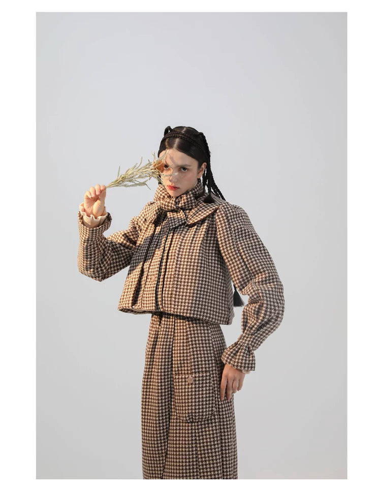 Plaid Wool Candy Sleeve Jacket & Half Skirt Setup