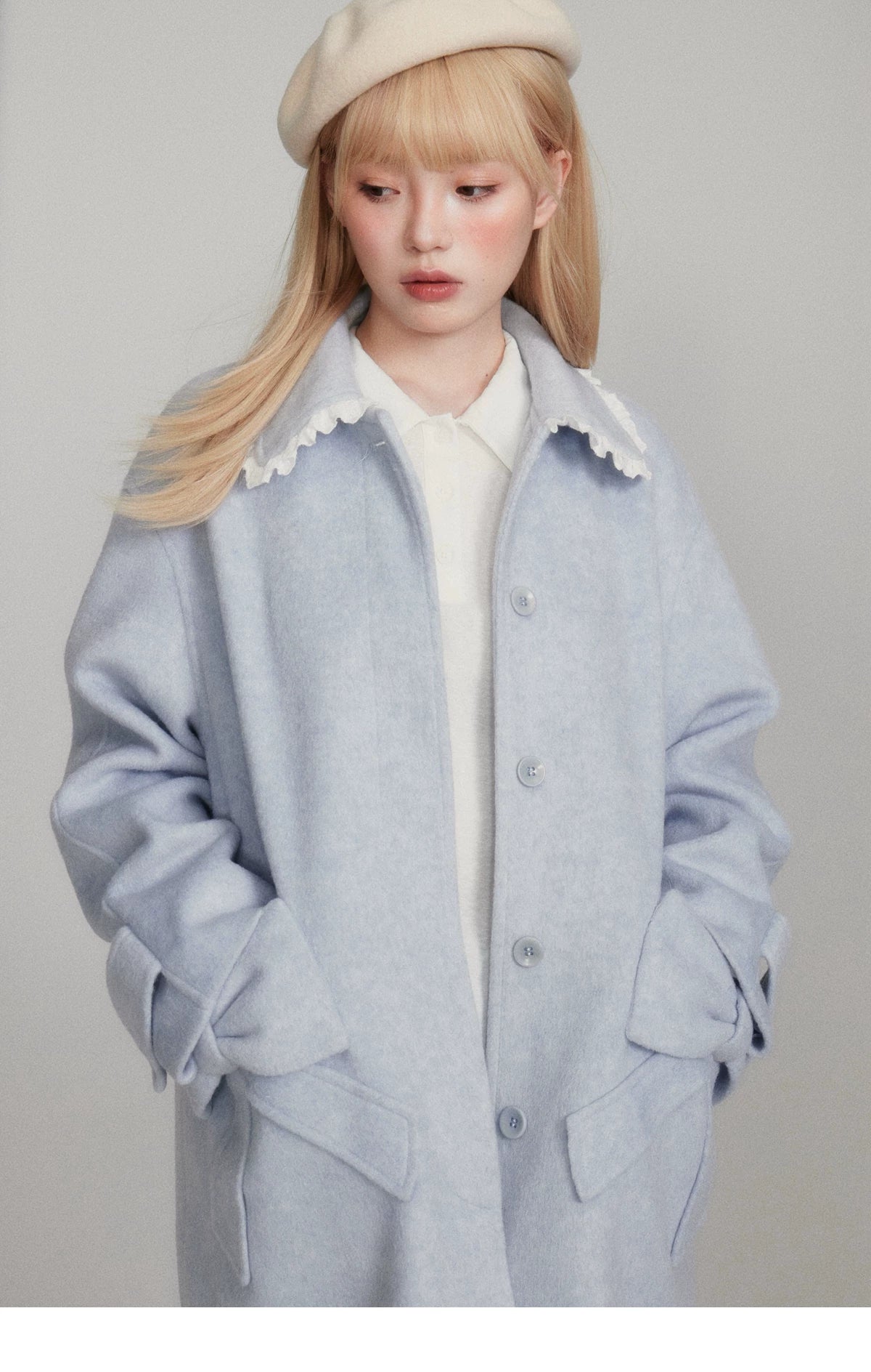 Lace Collar And Ribbon-Detail Coat