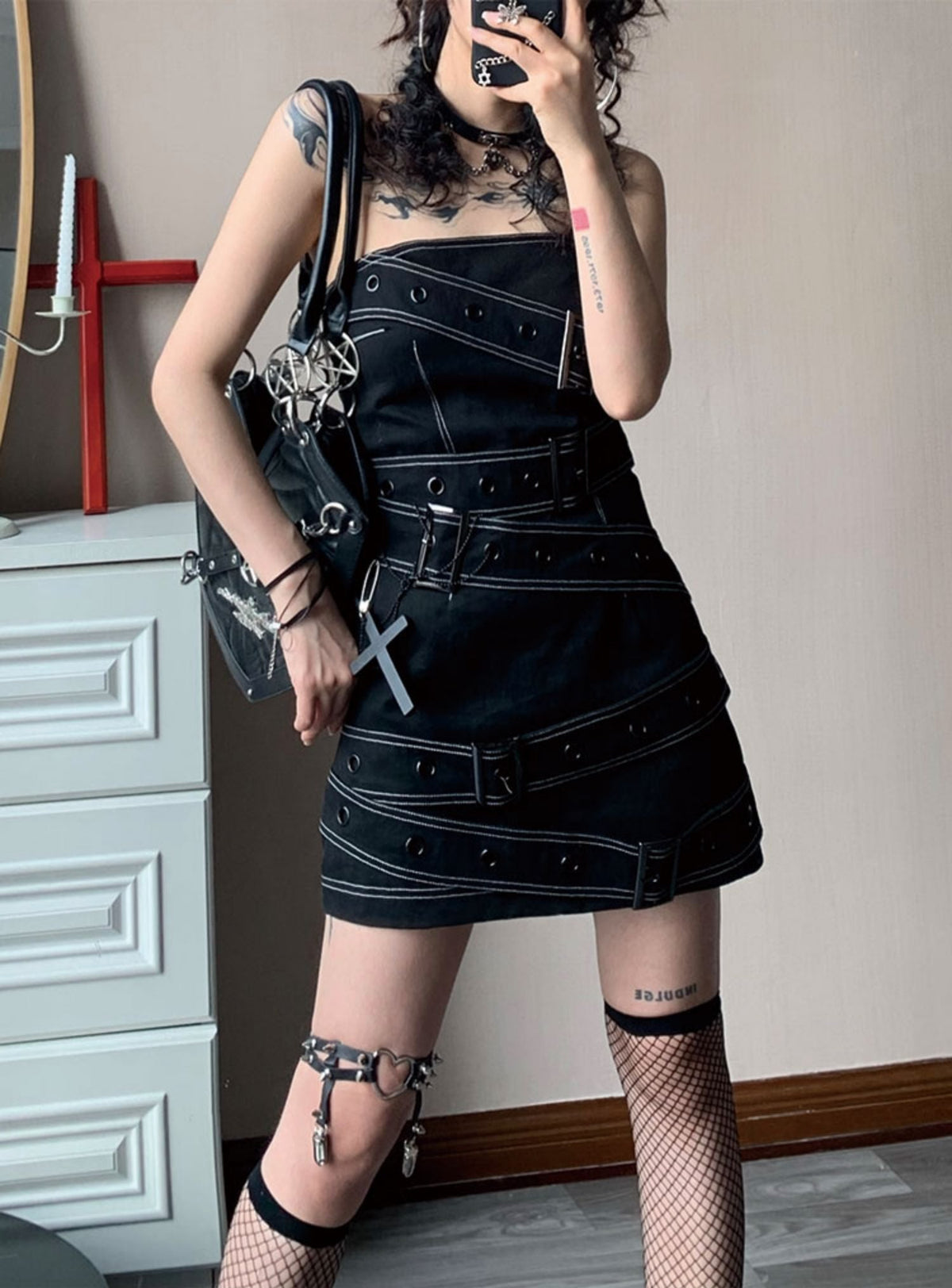 Denim Metal Hardware Sleeveless Dress