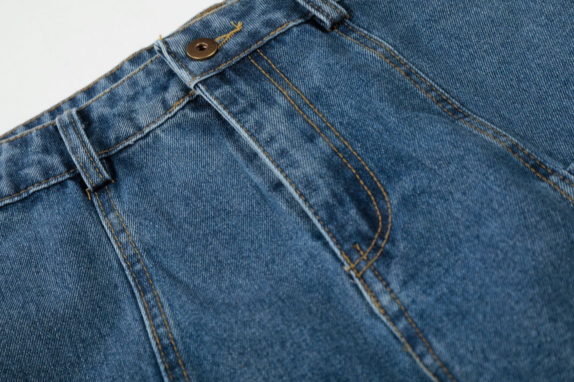 Curved Wide Leg Patchwork Denim Jeans