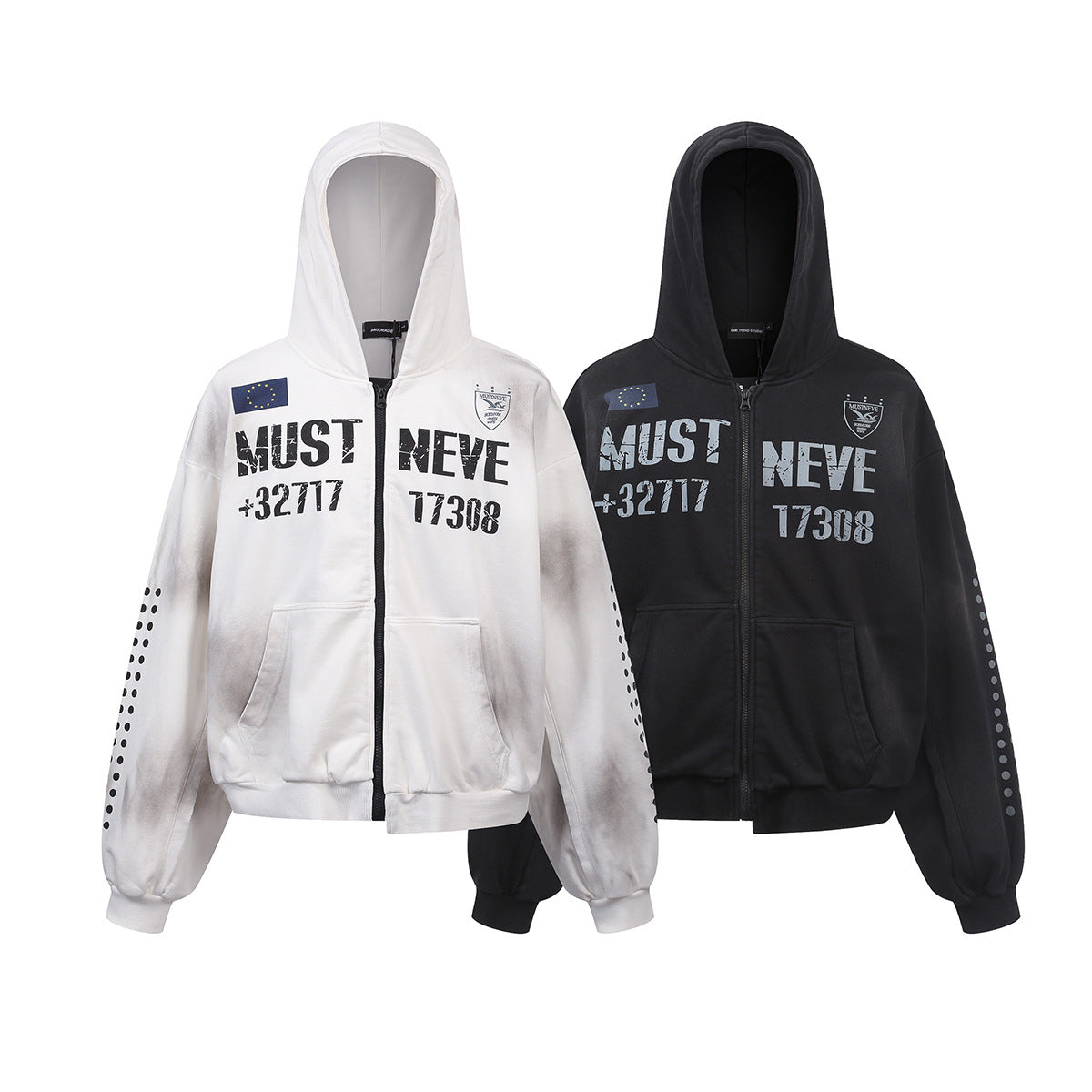 Dirty Washed Logo Print Zipper Hoodie & Dirty Washed Sweatpants Setup