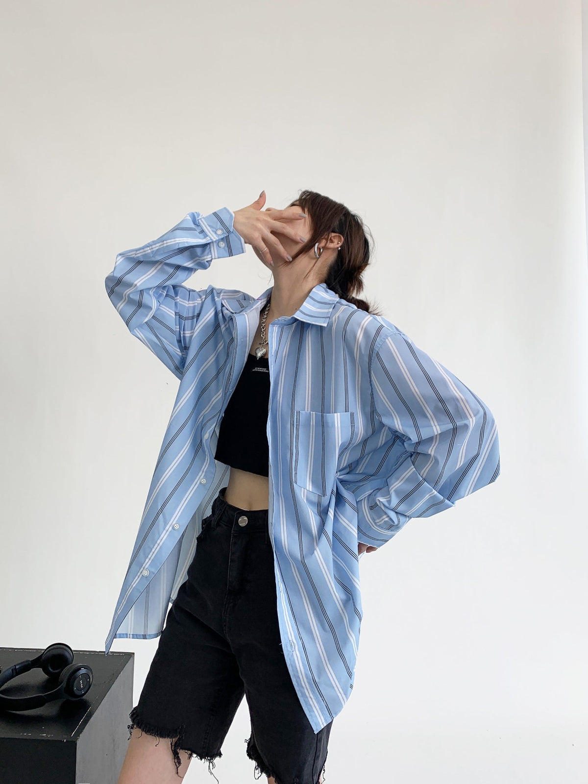 Unisex Oversize Stripe Long-Sleeve Shirt