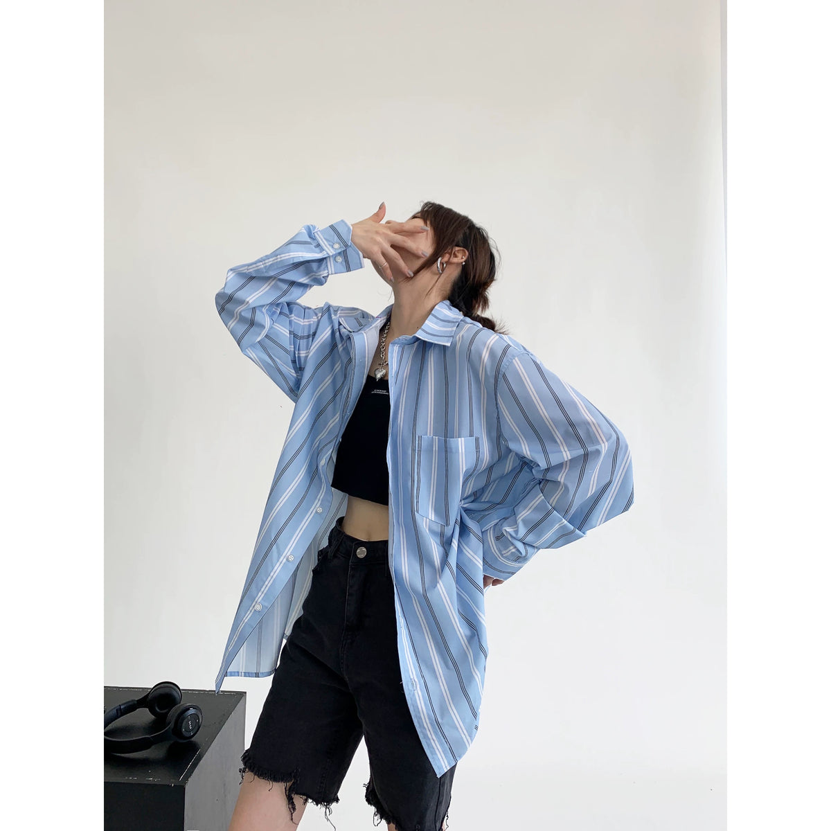 Unisex Oversize Stripe Long-Sleeve Shirt