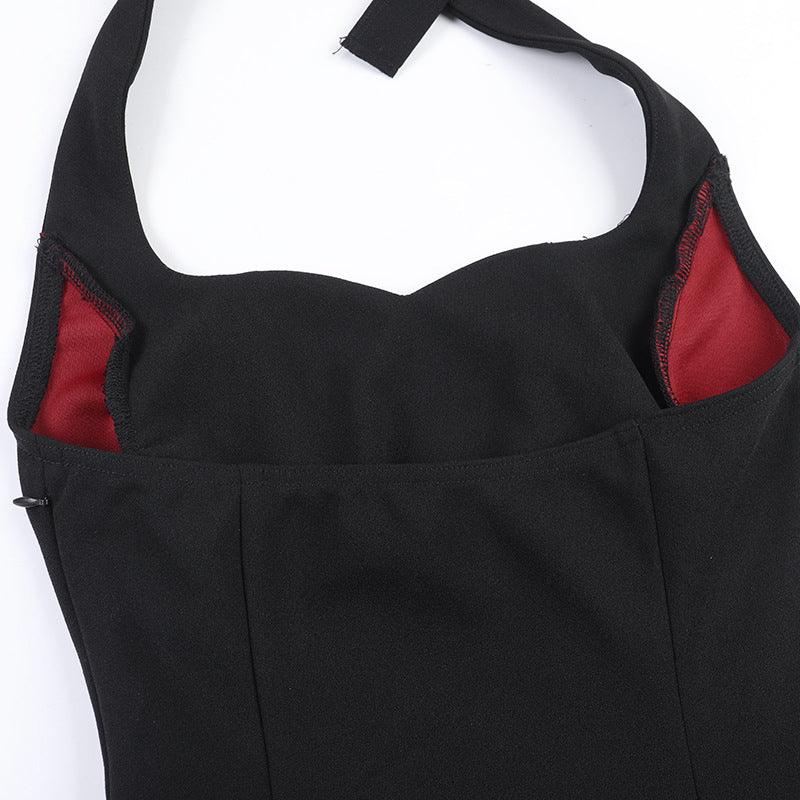 Halloween Gothic Black & Red Asymmetrical Midi Dress
