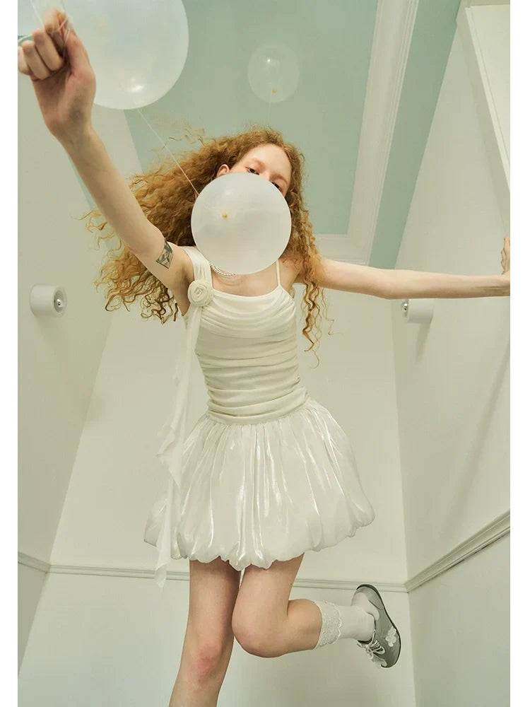 Rose Design A-Line Fluffy Tassel Slim Fit Dress