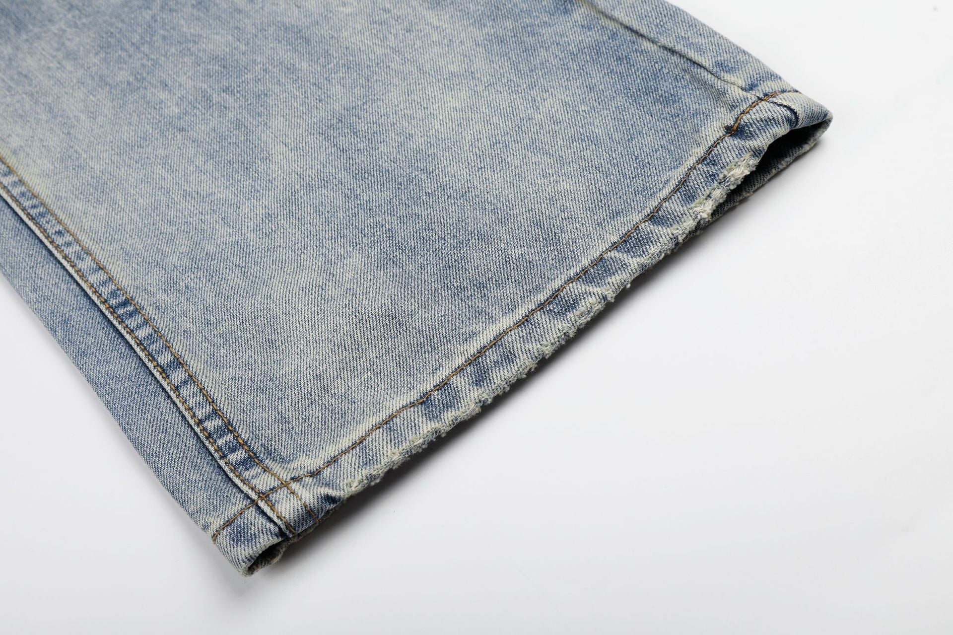 Washed Damage Whisker Wide Leg Denim Jeans