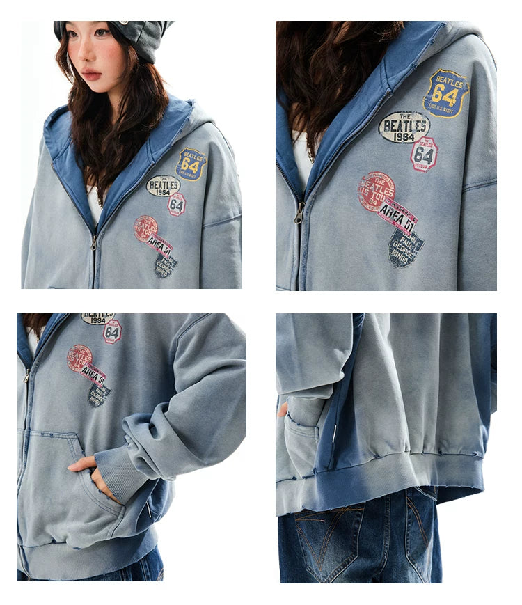Washed Oversize Zip-Up Hoodie