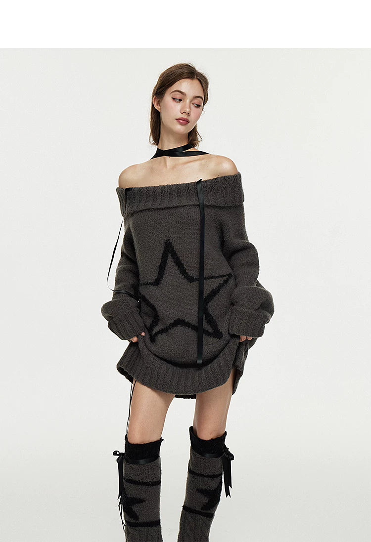 Multi-Way Off-Shoulder Wool Knit Sweater & Leg Cover