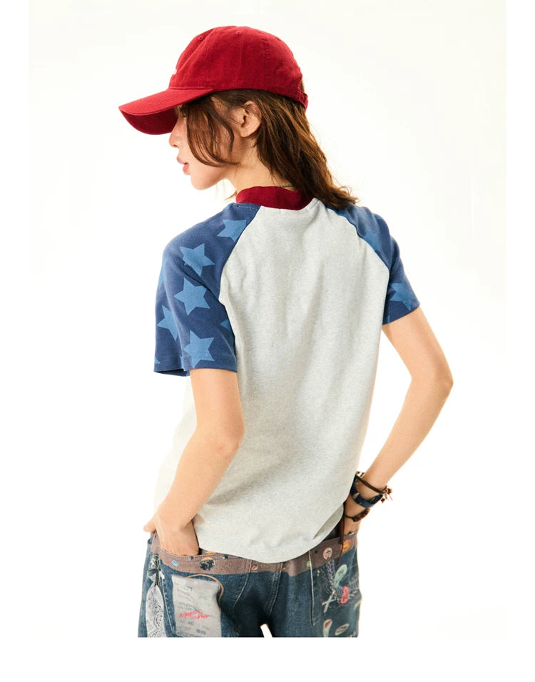 Raglan Sleeve Letter Print Fitted Short Sleeve T-Shirt