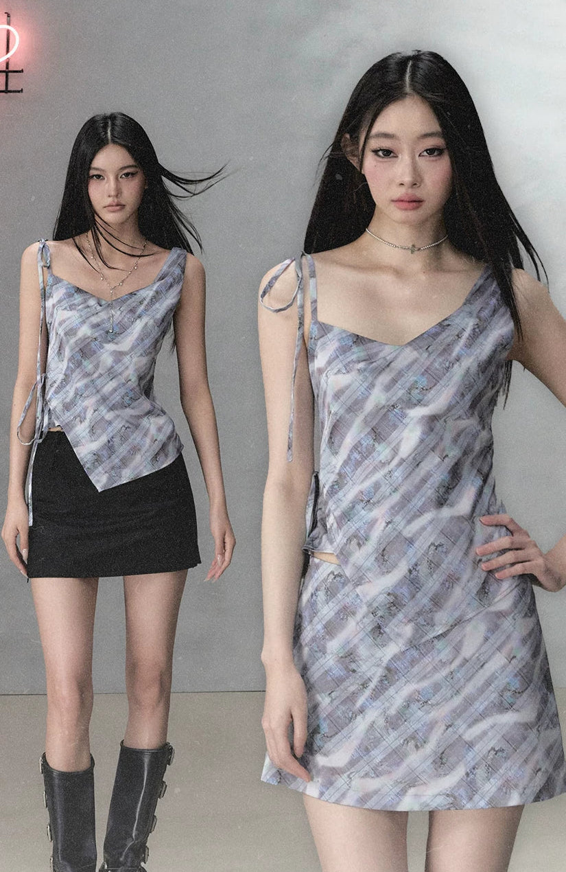 Colorful Plaid Camisole & A-Line Short Skirt Setup