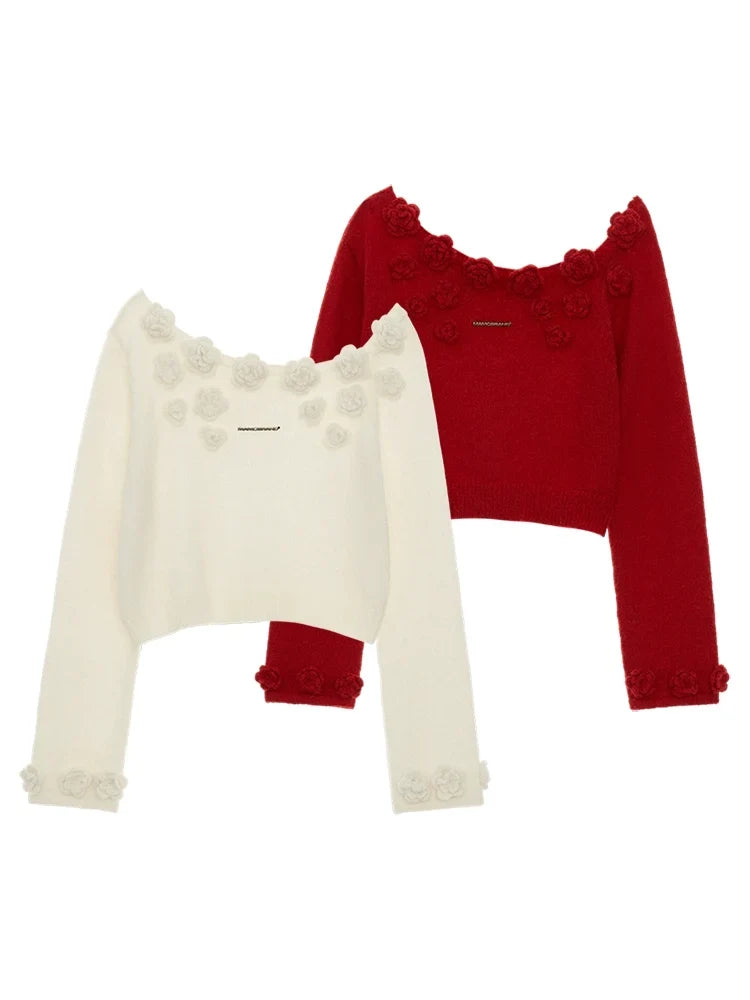 Rose Slanted Shoulder Knit Sweater