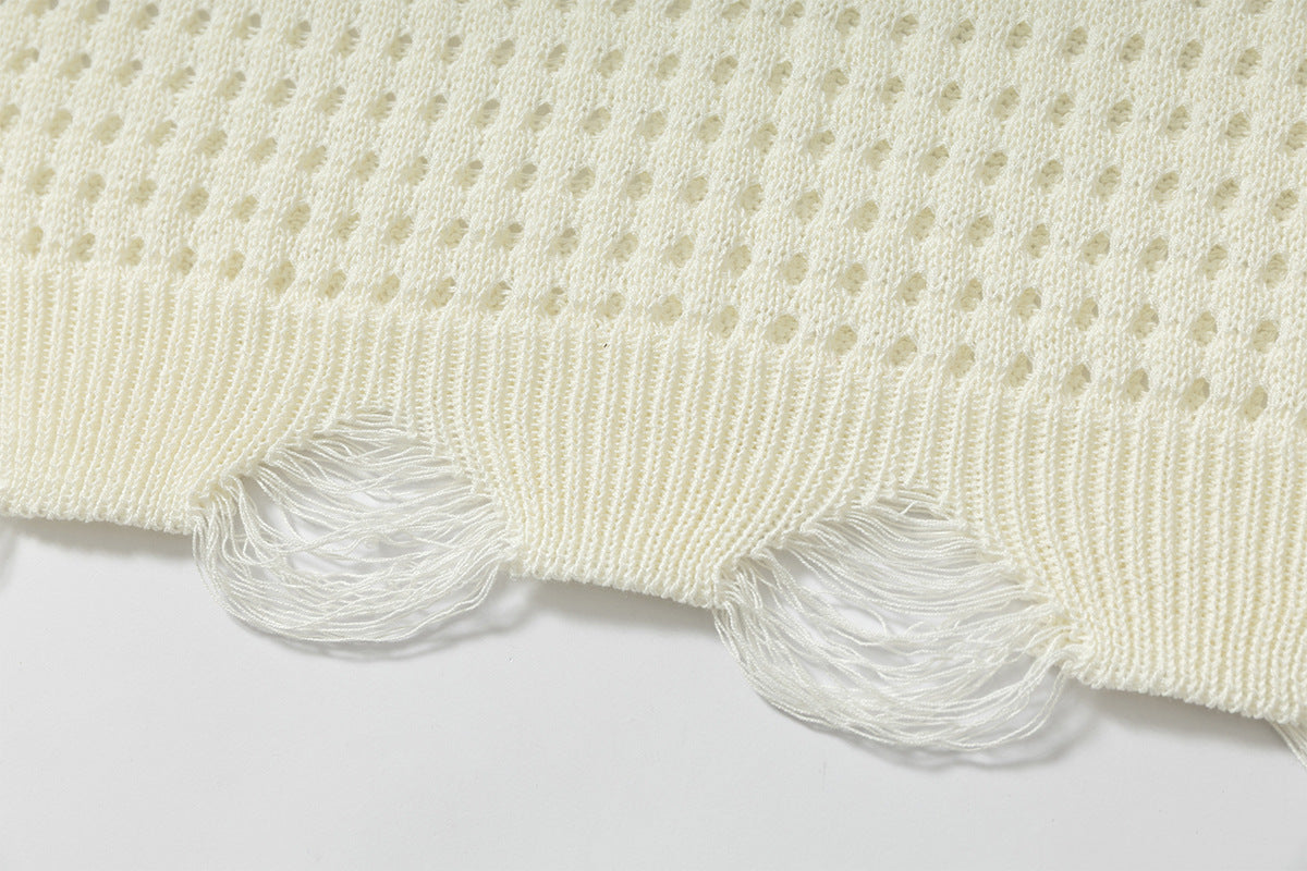 Mesh Damage Design Knit Vest