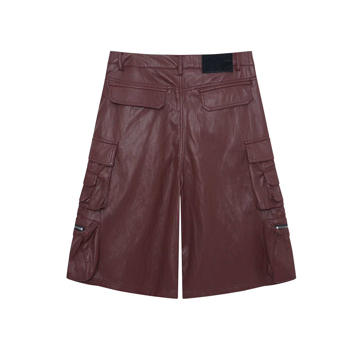 PU Leather Pocket Cropped Wide Leg Cargo Hahf Pants